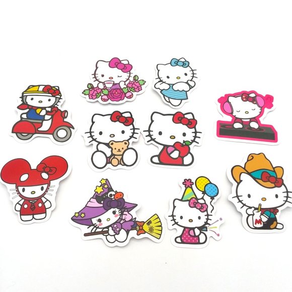 Hello Kitty Sanrio 10 Stickers Lot kawaii water bottle computer luggage emo Rave - Picture 1 of 2